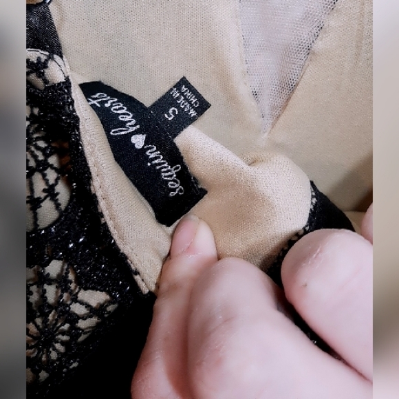 Macy's Black Net Floral Sequin ♡ Heart Mini Formal Dress | Size 5 - Picture 3 of 3